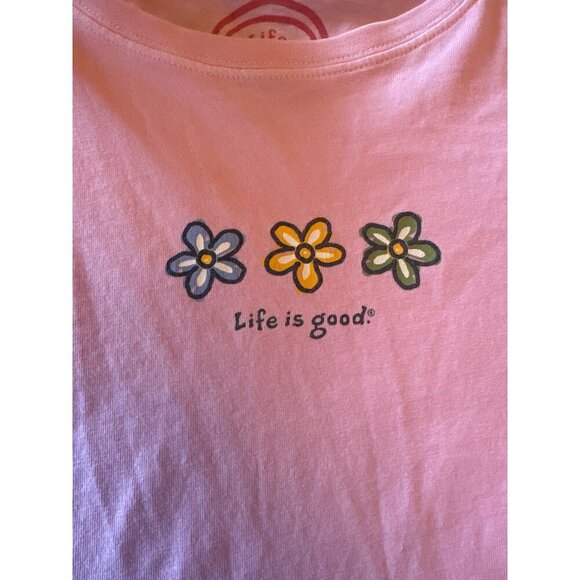 Life Is Good Womens Long Sleeve Pink Flower Graphic Shirt L Casual Cotton - Picture 2 of 5